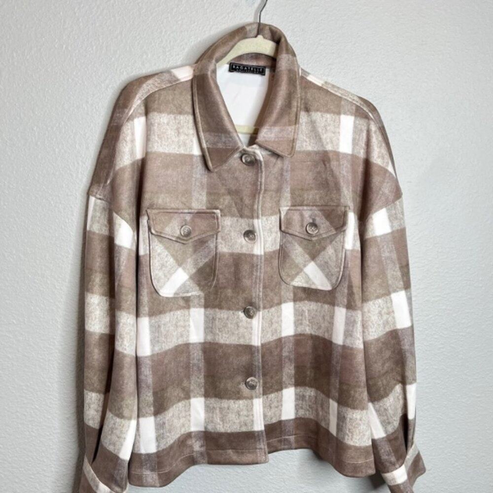 Bagatelle Collection NWT Plaid Soft Faux Suede Tan Jacket Oversized Shacket XL